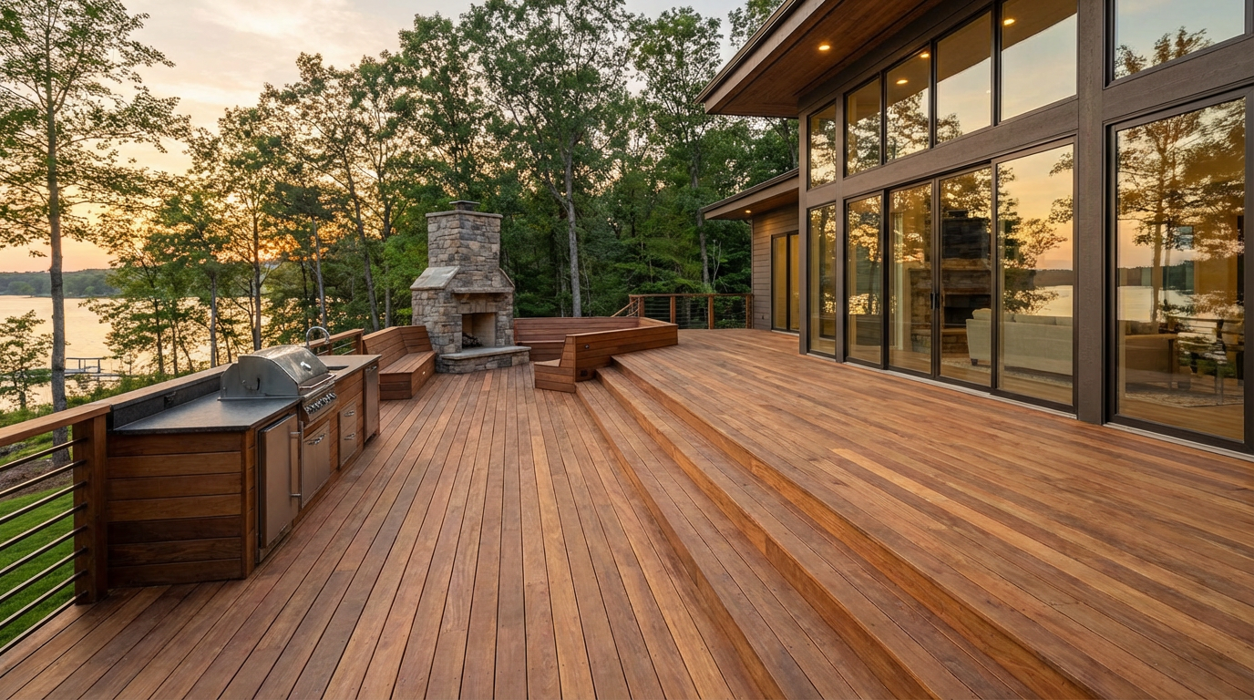 Pressure-treated wood deck with Arizona climate protection