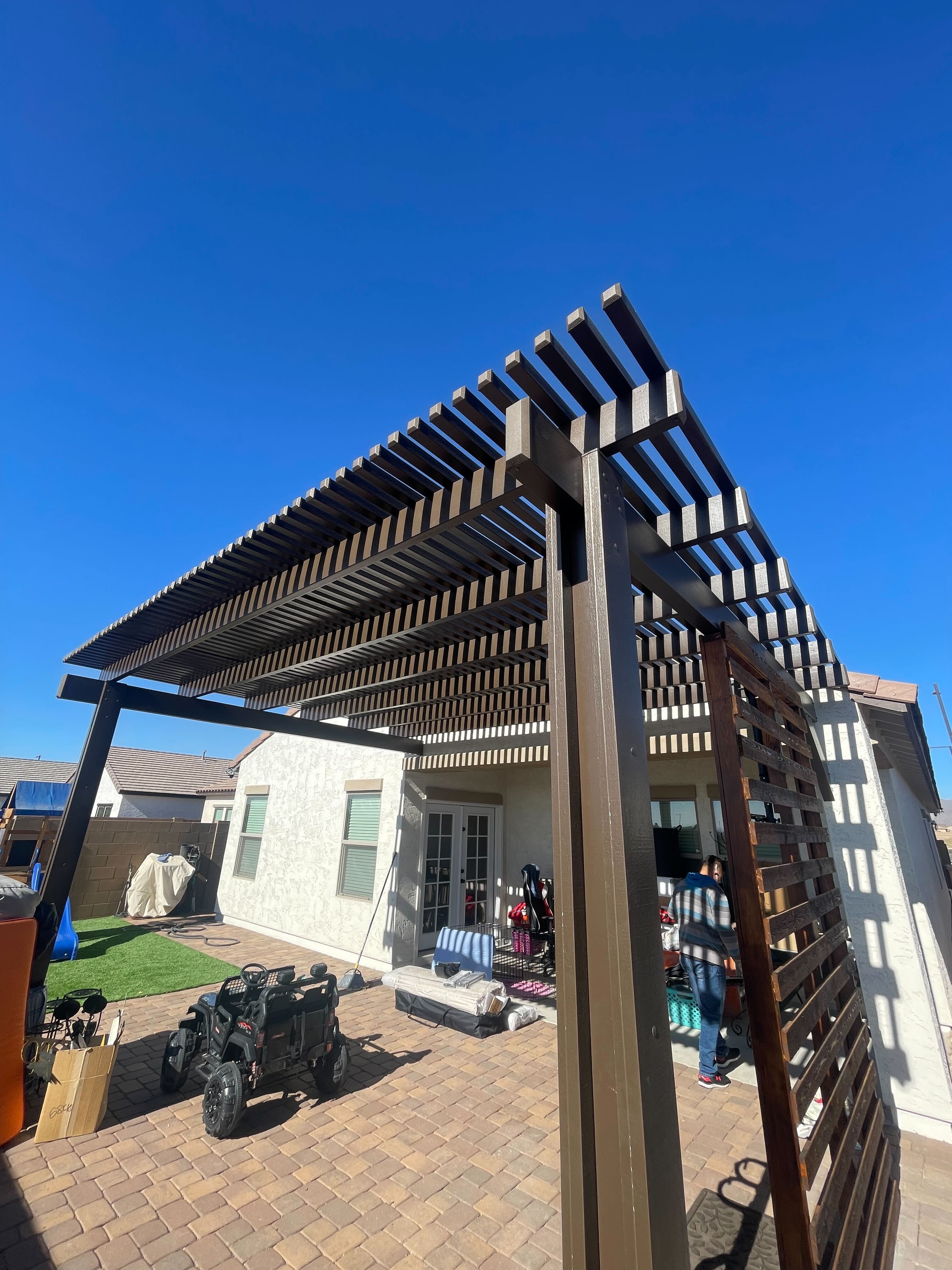 Beautiful pergola and outdoor living space in Phoenix backyard