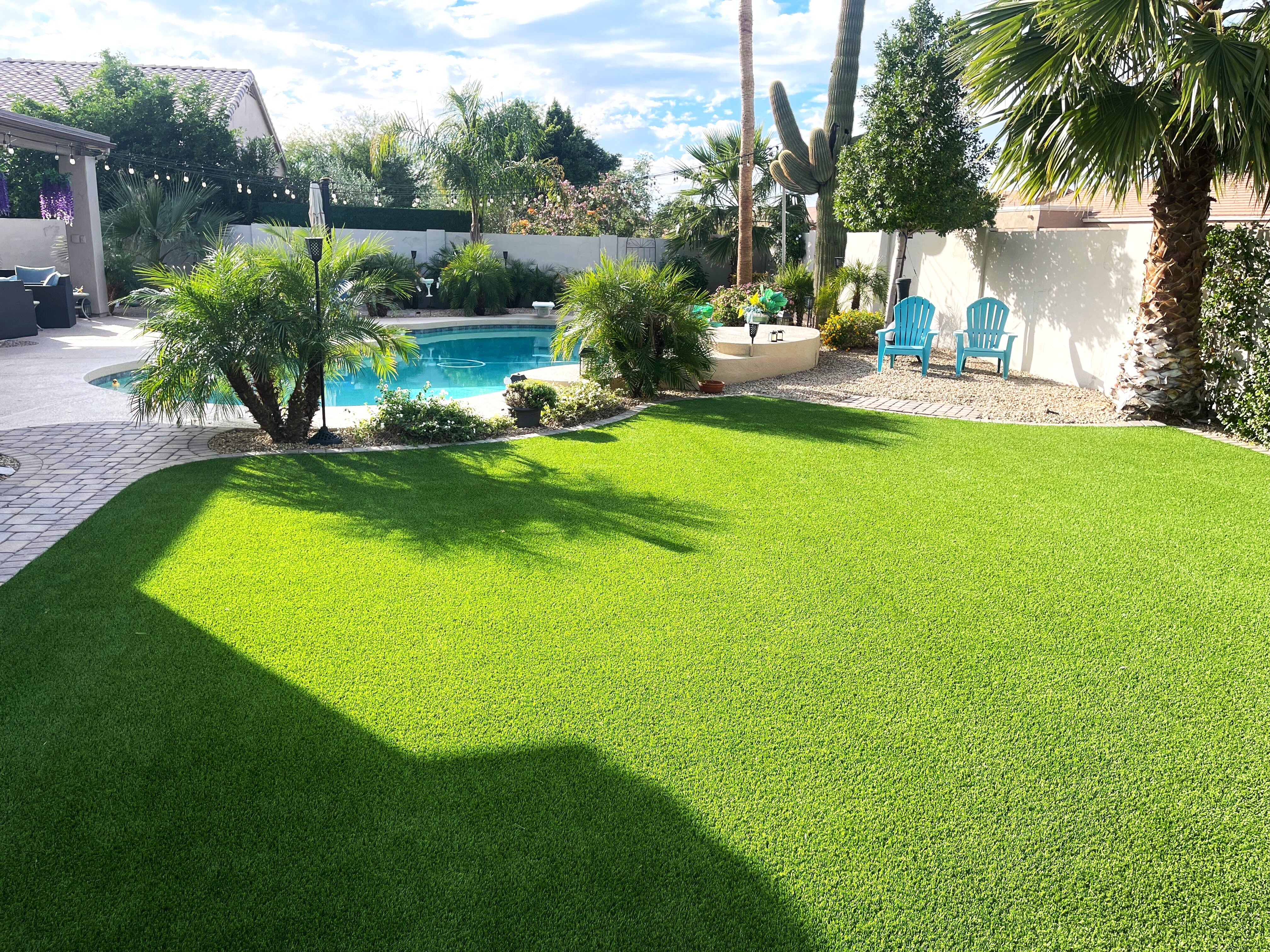 Lush artificial turf whole yard renovation in Phoenix Arizona